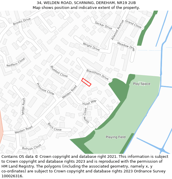 34, WELDEN ROAD, SCARNING, DEREHAM, NR19 2UB: Location map and indicative extent of plot