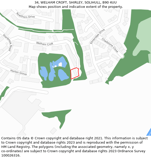 34, WELHAM CROFT, SHIRLEY, SOLIHULL, B90 4UU: Location map and indicative extent of plot