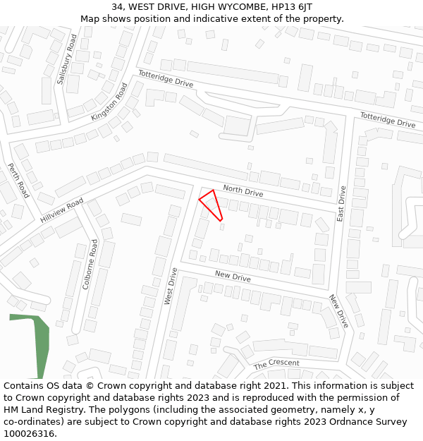 34, WEST DRIVE, HIGH WYCOMBE, HP13 6JT: Location map and indicative extent of plot