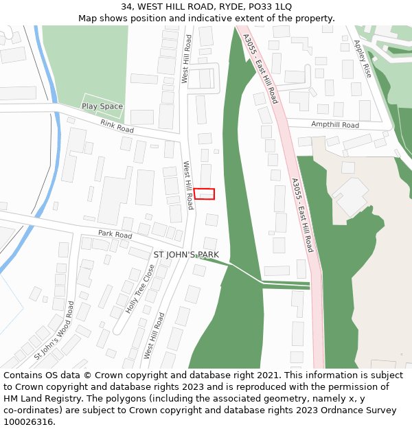 34, WEST HILL ROAD, RYDE, PO33 1LQ: Location map and indicative extent of plot