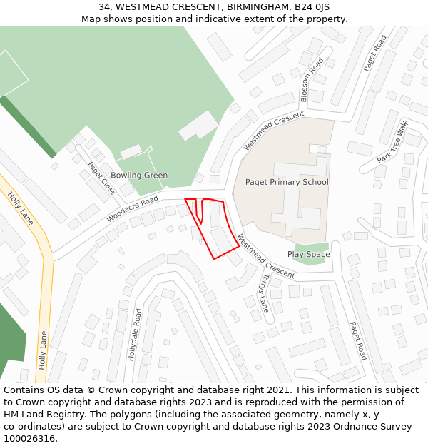 34, WESTMEAD CRESCENT, BIRMINGHAM, B24 0JS: Location map and indicative extent of plot