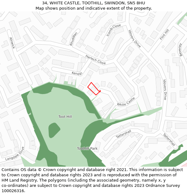 34, WHITE CASTLE, TOOTHILL, SWINDON, SN5 8HU: Location map and indicative extent of plot