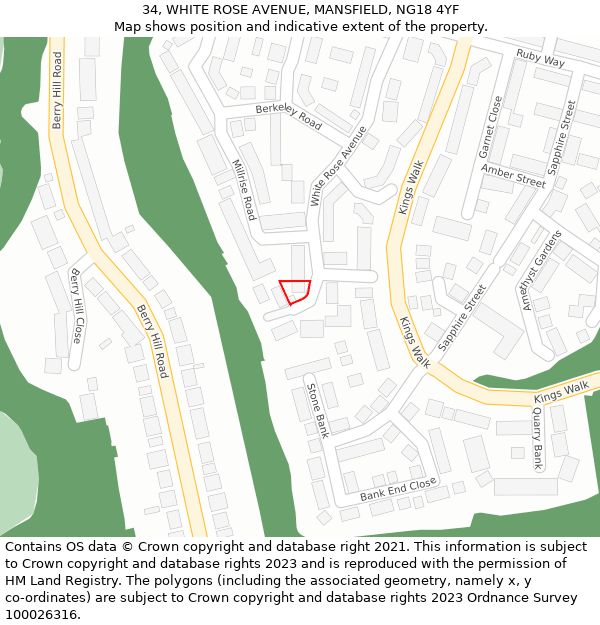 34, WHITE ROSE AVENUE, MANSFIELD, NG18 4YF: Location map and indicative extent of plot