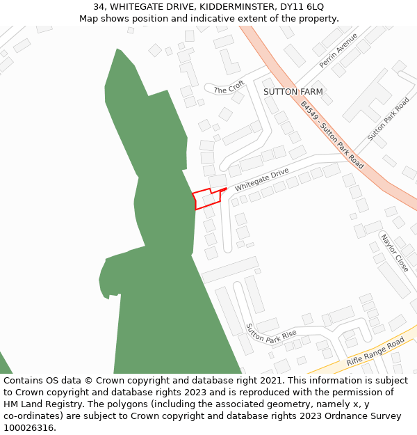 34, WHITEGATE DRIVE, KIDDERMINSTER, DY11 6LQ: Location map and indicative extent of plot