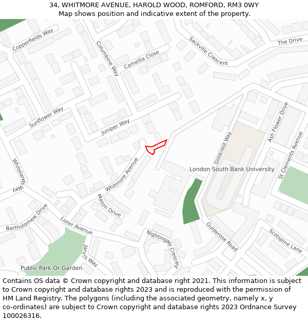 34, WHITMORE AVENUE, HAROLD WOOD, ROMFORD, RM3 0WY: Location map and indicative extent of plot
