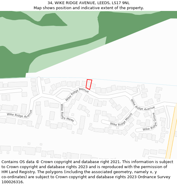 34, WIKE RIDGE AVENUE, LEEDS, LS17 9NL: Location map and indicative extent of plot