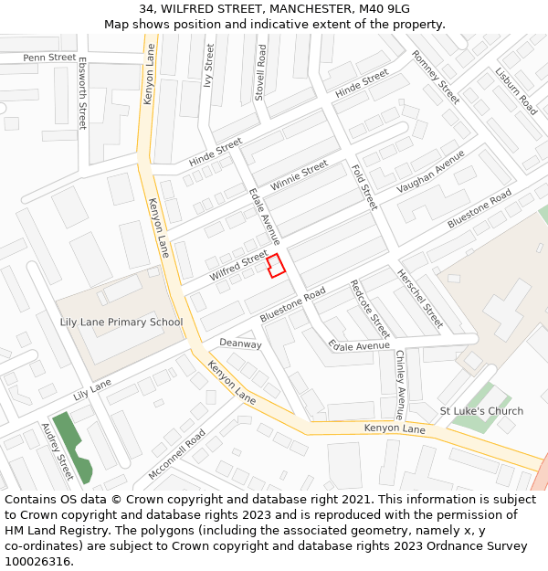 34, WILFRED STREET, MANCHESTER, M40 9LG: Location map and indicative extent of plot