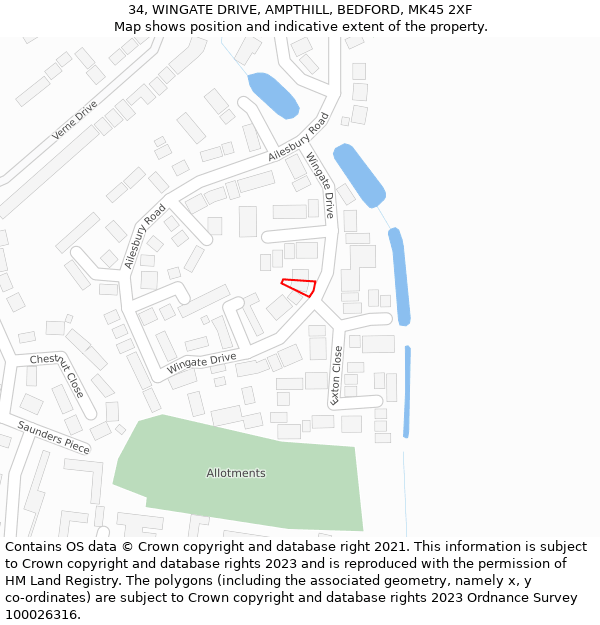 34, WINGATE DRIVE, AMPTHILL, BEDFORD, MK45 2XF: Location map and indicative extent of plot