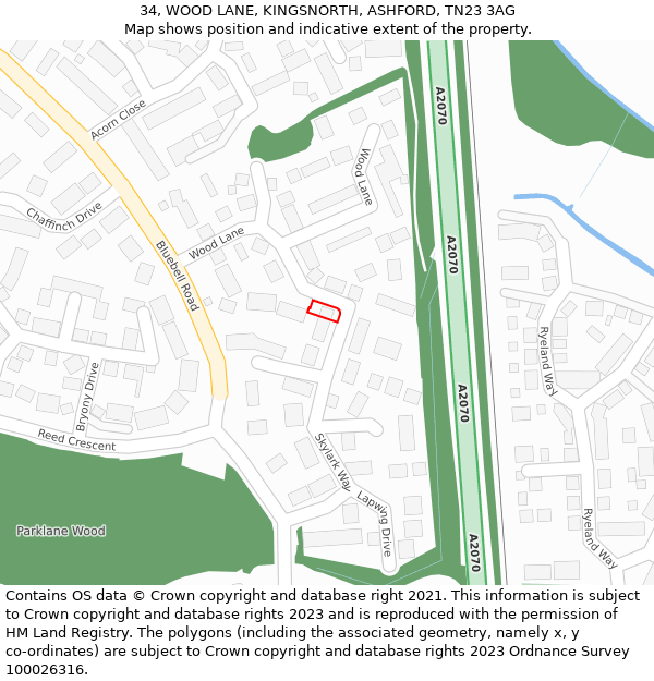 34, WOOD LANE, KINGSNORTH, ASHFORD, TN23 3AG: Location map and indicative extent of plot