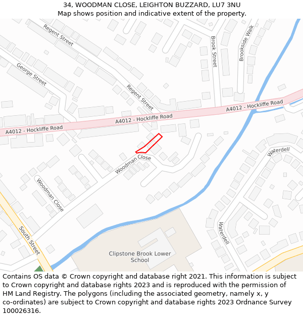 34, WOODMAN CLOSE, LEIGHTON BUZZARD, LU7 3NU: Location map and indicative extent of plot