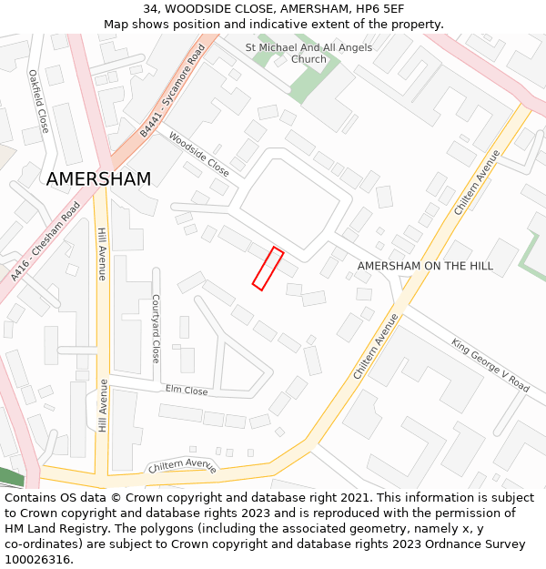 34, WOODSIDE CLOSE, AMERSHAM, HP6 5EF: Location map and indicative extent of plot