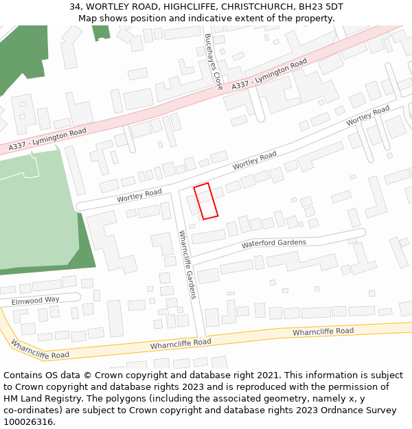 34, WORTLEY ROAD, HIGHCLIFFE, CHRISTCHURCH, BH23 5DT: Location map and indicative extent of plot