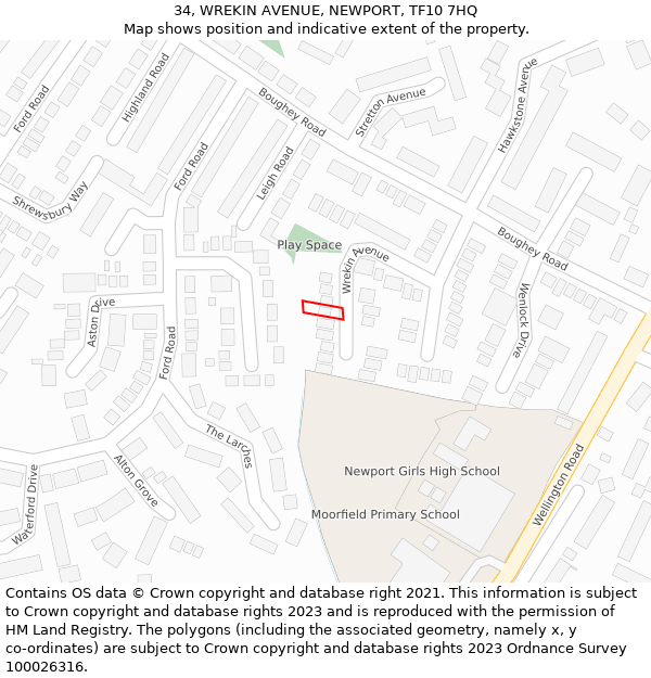 34, WREKIN AVENUE, NEWPORT, TF10 7HQ: Location map and indicative extent of plot