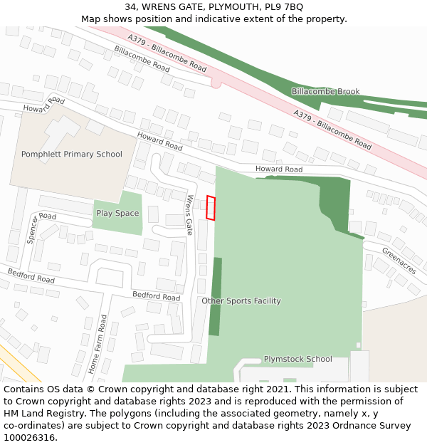 34, WRENS GATE, PLYMOUTH, PL9 7BQ: Location map and indicative extent of plot