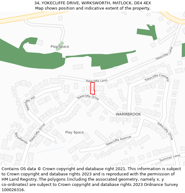 34, YOKECLIFFE DRIVE, WIRKSWORTH, MATLOCK, DE4 4EX: Location map and indicative extent of plot