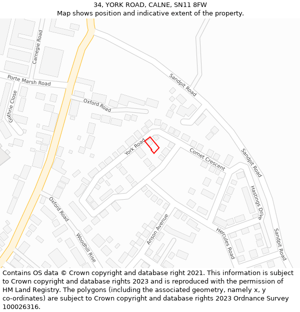 34, YORK ROAD, CALNE, SN11 8FW: Location map and indicative extent of plot