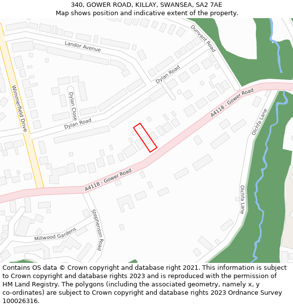 340, GOWER ROAD, KILLAY, SWANSEA, SA2 7AE: Location map and indicative extent of plot