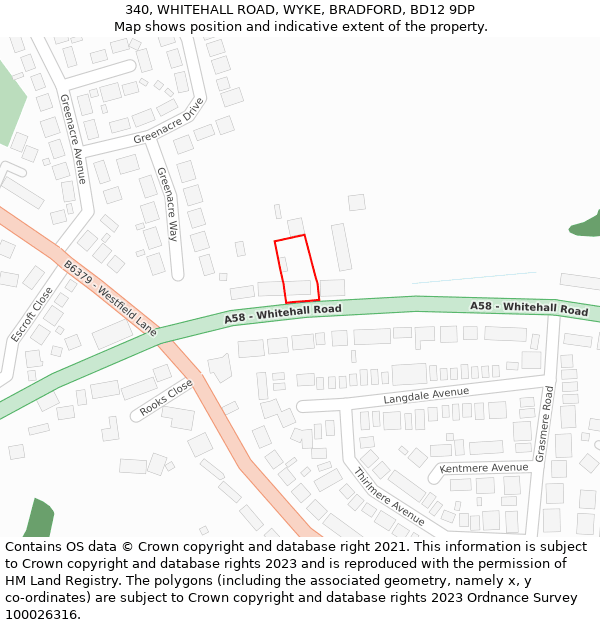 340, WHITEHALL ROAD, WYKE, BRADFORD, BD12 9DP: Location map and indicative extent of plot