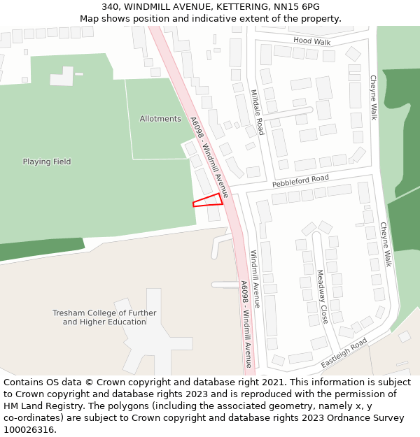 340, WINDMILL AVENUE, KETTERING, NN15 6PG: Location map and indicative extent of plot