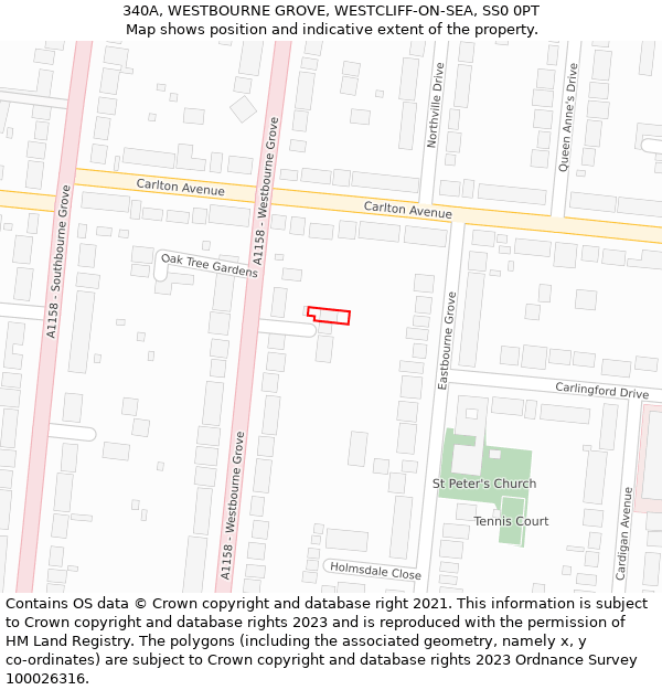 340A, WESTBOURNE GROVE, WESTCLIFF-ON-SEA, SS0 0PT: Location map and indicative extent of plot