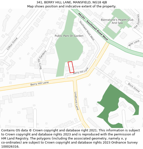 341, BERRY HILL LANE, MANSFIELD, NG18 4JB: Location map and indicative extent of plot