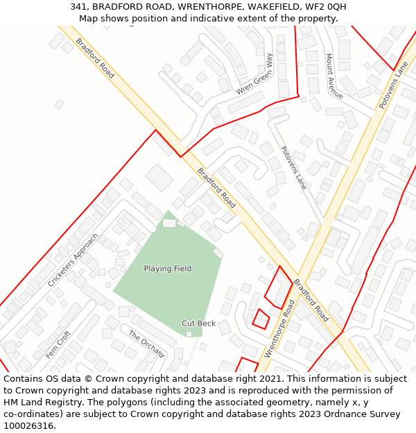 341, BRADFORD ROAD, WRENTHORPE, WAKEFIELD, WF2 0QH: Location map and indicative extent of plot