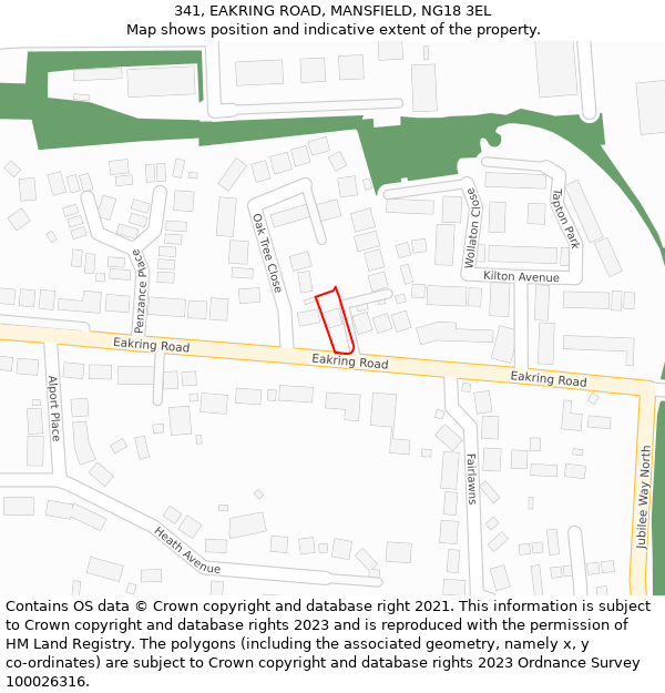 341, EAKRING ROAD, MANSFIELD, NG18 3EL: Location map and indicative extent of plot