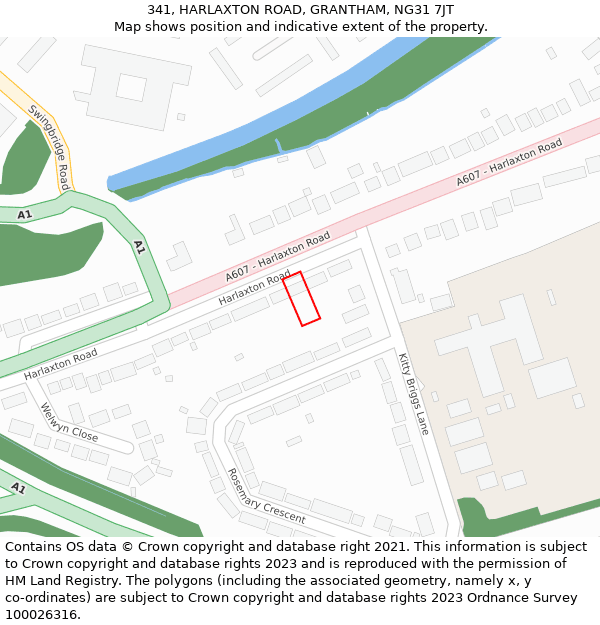 341, HARLAXTON ROAD, GRANTHAM, NG31 7JT: Location map and indicative extent of plot