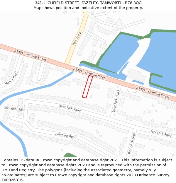 341, LICHFIELD STREET, FAZELEY, TAMWORTH, B78 3QG: Location map and indicative extent of plot