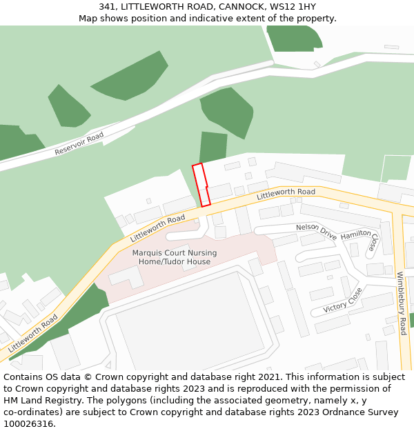 341, LITTLEWORTH ROAD, CANNOCK, WS12 1HY: Location map and indicative extent of plot