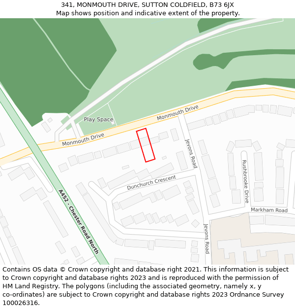 341, MONMOUTH DRIVE, SUTTON COLDFIELD, B73 6JX: Location map and indicative extent of plot