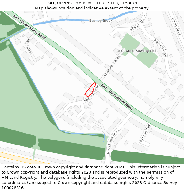 341, UPPINGHAM ROAD, LEICESTER, LE5 4DN: Location map and indicative extent of plot