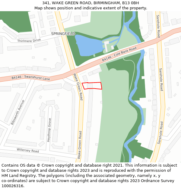 341, WAKE GREEN ROAD, BIRMINGHAM, B13 0BH: Location map and indicative extent of plot