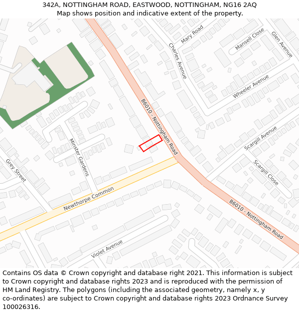 342A, NOTTINGHAM ROAD, EASTWOOD, NOTTINGHAM, NG16 2AQ: Location map and indicative extent of plot