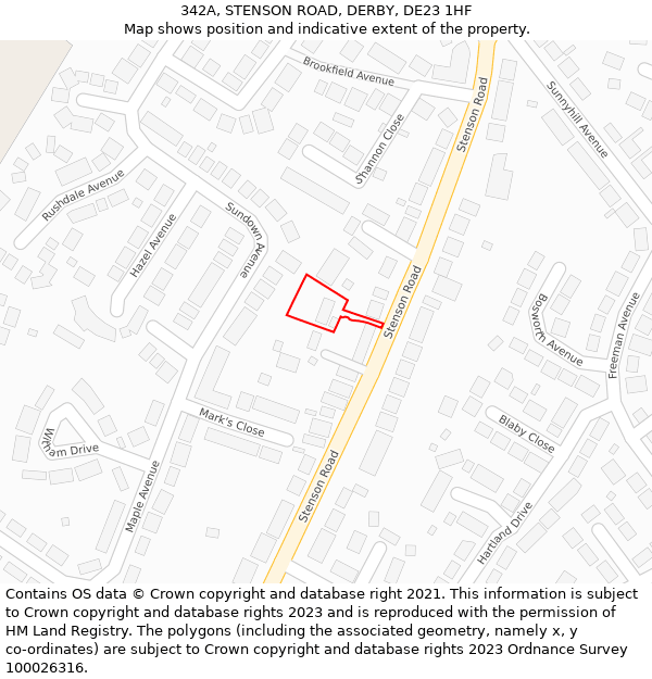 342A, STENSON ROAD, DERBY, DE23 1HF: Location map and indicative extent of plot