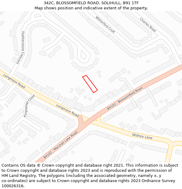 342C, BLOSSOMFIELD ROAD, SOLIHULL, B91 1TF: Location map and indicative extent of plot