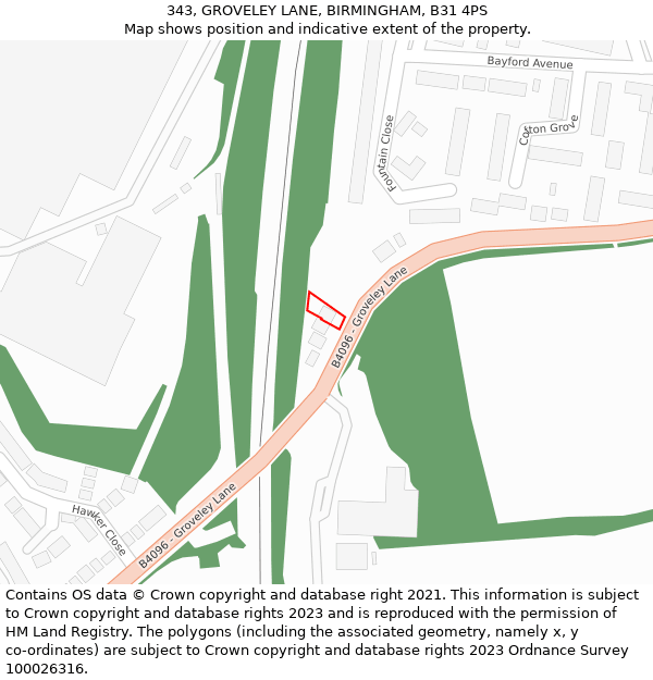 343, GROVELEY LANE, BIRMINGHAM, B31 4PS: Location map and indicative extent of plot