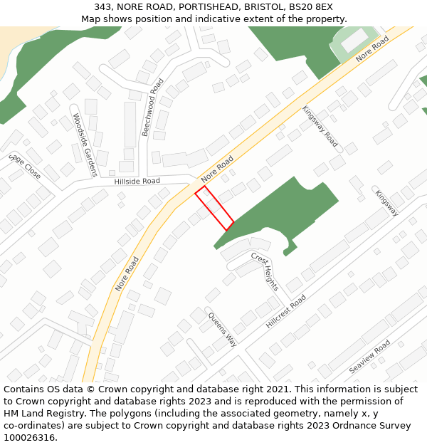 343, NORE ROAD, PORTISHEAD, BRISTOL, BS20 8EX: Location map and indicative extent of plot