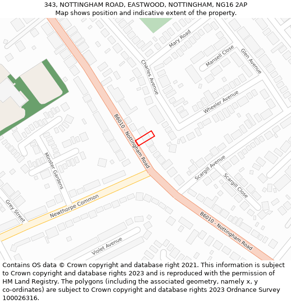 343, NOTTINGHAM ROAD, EASTWOOD, NOTTINGHAM, NG16 2AP: Location map and indicative extent of plot