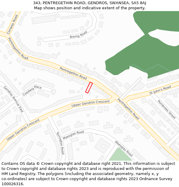 343, PENTREGETHIN ROAD, GENDROS, SWANSEA, SA5 8AJ: Location map and indicative extent of plot