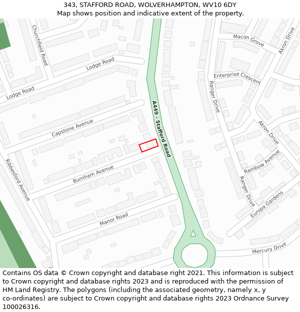 343, STAFFORD ROAD, WOLVERHAMPTON, WV10 6DY: Location map and indicative extent of plot