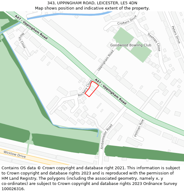 343, UPPINGHAM ROAD, LEICESTER, LE5 4DN: Location map and indicative extent of plot