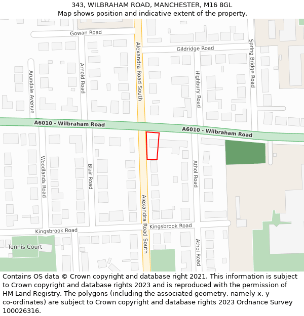 343, WILBRAHAM ROAD, MANCHESTER, M16 8GL: Location map and indicative extent of plot