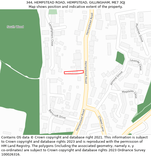 344, HEMPSTEAD ROAD, HEMPSTEAD, GILLINGHAM, ME7 3QJ: Location map and indicative extent of plot