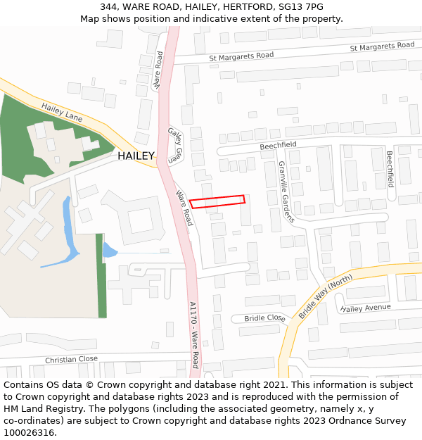 344, WARE ROAD, HAILEY, HERTFORD, SG13 7PG: Location map and indicative extent of plot