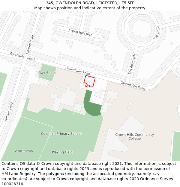 345, GWENDOLEN ROAD, LEICESTER, LE5 5FP: Location map and indicative extent of plot