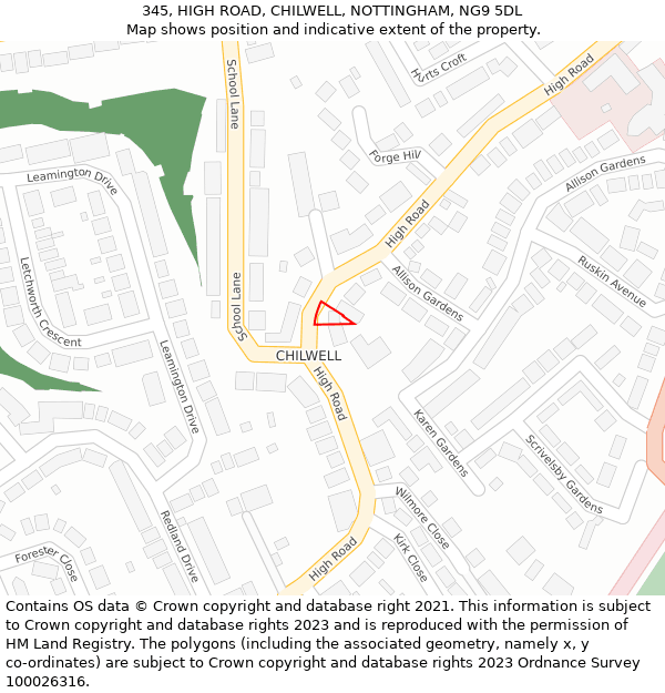 345, HIGH ROAD, CHILWELL, NOTTINGHAM, NG9 5DL: Location map and indicative extent of plot