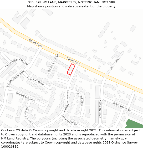 345, SPRING LANE, MAPPERLEY, NOTTINGHAM, NG3 5RR: Location map and indicative extent of plot