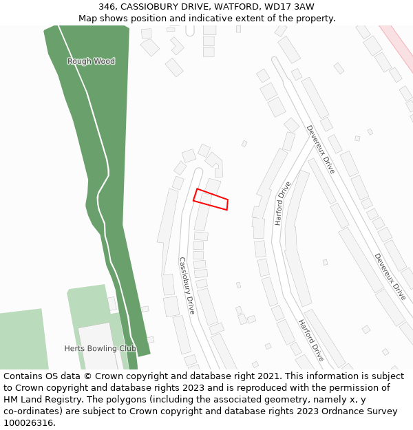 346, CASSIOBURY DRIVE, WATFORD, WD17 3AW: Location map and indicative extent of plot