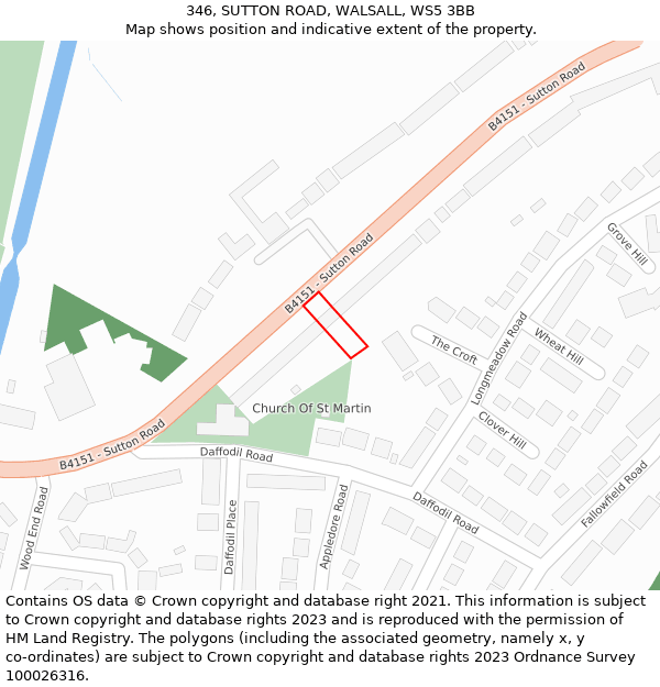 346, SUTTON ROAD, WALSALL, WS5 3BB: Location map and indicative extent of plot